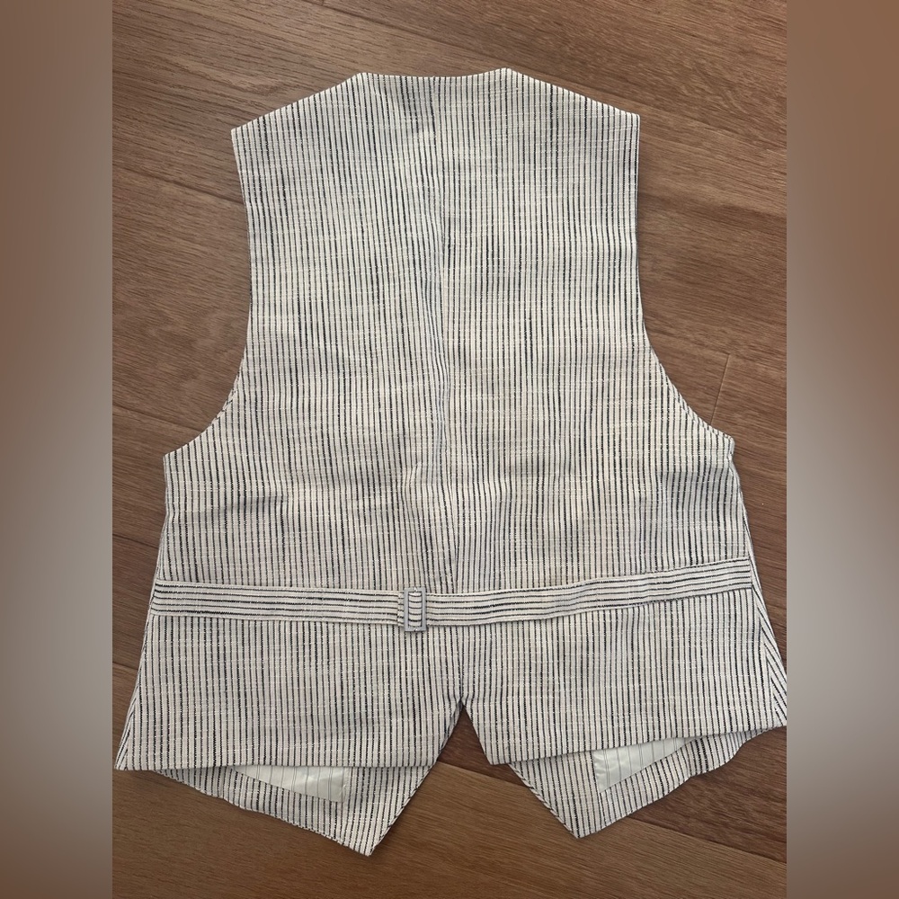 Apiece Apart Cecilia Cotton Vest in Cream Pin Stripe Size 6 - Picture 8 of 8